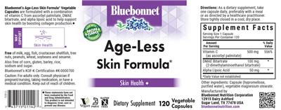 Bluebonnet Age-Less Skin Formula source label used in the packaging illustration