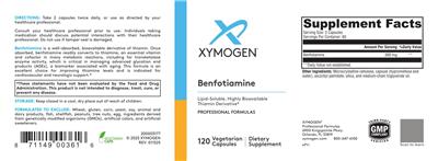 XYMOGEN Benfotiamine source label used in the packaging illustration