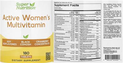 Super-Nutrition Active Women's Multivitamin source label used in the packaging illustration