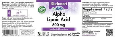 Bluebonnet Alpha Lipoic Acid 600 mg source label used in the packaging illustration