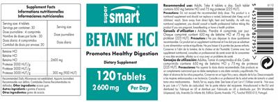 SuperSmart Betaine HCl 2600 mg source label used in the packaging illustration