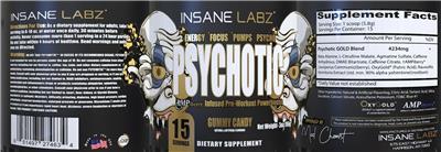 Insane Labz Psychotic Gold Gummy Candy source label used in the packaging illustration
