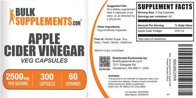 BulkSupplements.com Apple Cider Vinegar Veg Capsules 2500 mg source label used in the packaging illustration