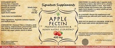 Signature Supplements Apple Pectin 400 mg source label used in the packaging illustration