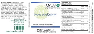 Moss Nutrition ImmunoSelect source label used in the packaging illustration