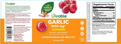 Lifeable Garlic 1000 mg Gummies Natural Grape Flavor source label used in the packaging illustration
