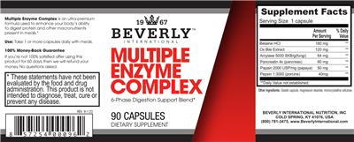 Beverly International Multiple Enzyme Complex source label used in the packaging illustration