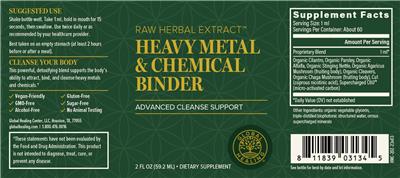 Global Healing Heavy Metal & Chemical Binder source label used in the packaging illustration