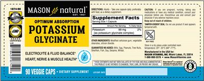 Mason Natural Optimum Absorption Potassium Glycinate source label used in the packaging illustration