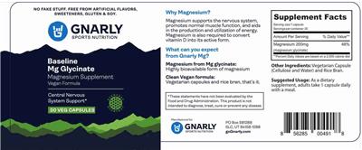 Gnarly Sports Nutrition Baseline Mg Glycinate source label used in the packaging illustration