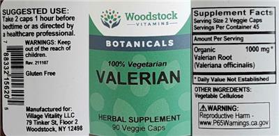 Woodstock Vitamins Valerian product packaging