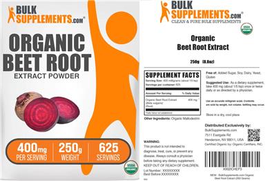 BulkSupplements.com Organic Beet Root Extract Powder 400 mg product packaging