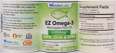 Wonder Labs EZ Omega-3 2000 mg source label used in the packaging illustration