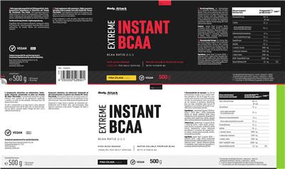 Body Attack Sports Nutrition Extreme Instant BCAA Pina Colada Flavour source label used in the packaging illustration