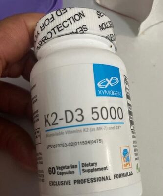XYMOGEN K2-D3 5000 source label used in the packaging illustration
