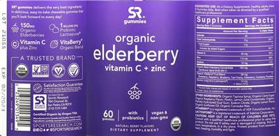 SR Sports Research Organic Elderberry Vitamin C + Zinc Gummies source label used in the packaging illustration