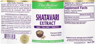 Paradise Shatavari Extract source label used in the packaging illustration