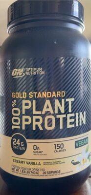 ON Optimum Nutrition Gold Standard 100% Plant Protein Creamy Vanilla source label used in the packaging illustration