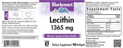 Bluebonnet Lecithin 1365 mg source label used in the packaging illustration