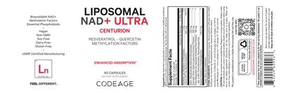 Codeage Liposomal NAD+ Ultra source label used in the packaging illustration