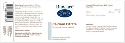 BioCare Calcium Citrate source label used in the packaging illustration