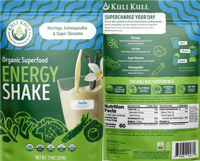 Kuli Kuli Organic Superfood Energy Shake Vanilla source label used in the packaging illustration