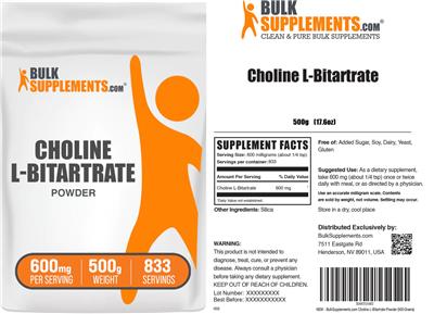 BulkSupplements.com Choline L-Bitartrate Powder 600 mg product packaging