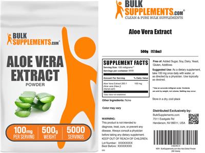 BulkSupplements.com Aloe Vera Extract source label used in the packaging illustration
