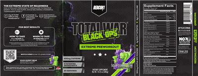 Redcon1 Total War Black Ops Sour Gummy Bear source label used in the packaging illustration