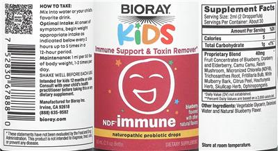 Bioray Kids NDF Immune Blueberry source label used in the packaging illustration