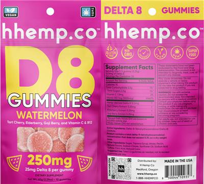 hhemp.co D8 Gummies Watermelon 250 mg product packaging