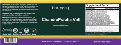 Harmony Nutraceuticals ChandraPrabha Vati source label used in the packaging illustration