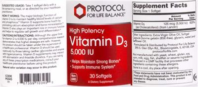 Protocol For Life Balance High Potency Vitamin D3 5000 IU source label used in the packaging illustration