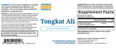 Advance Physician Formulas Tongkat Ali 200 mg source label used in the packaging illustration