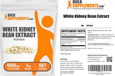 BulkSupplements.com White Kidney Bean Extract Powder 1500 mg product packaging