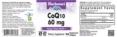 Bluebonnet CoQ10 60 mg source label used in the packaging illustration