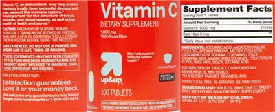 up&up Vitamin C 1000 mg source label used in the packaging illustration