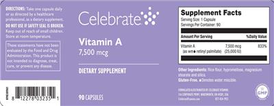 Celebrate Vitamin A 7500 mcg source label used in the packaging illustration