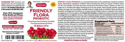 ProCaps Friendly Flora Probiotic 10 Billion CFU source label used in the packaging illustration