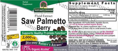 Nature's Answer Saw Palmetto Berry 2000 mg source label used in the packaging illustration