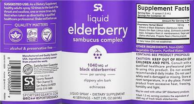 SR Sports Research Liquid Elderberry Sambucus Complex source label used in the packaging illustration