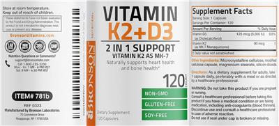 Bronson Vitamin K2+D3 source label used in the packaging illustration