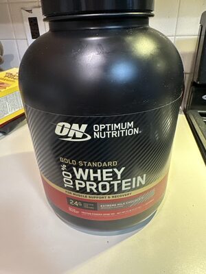 ON Optimum Nutrition Gold Standard 100% Whey Extreme Milk Chocolate source label used in the packaging illustration