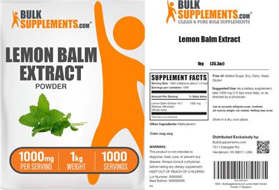 BulkSupplements.com Lemon Balm Extract Powder 1000 mg product packaging