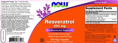 NOW Resveratrol 200 mg source label used in the packaging illustration