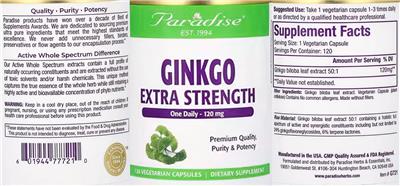 Paradise Ginkgo Extra Strength 120 mg product packaging