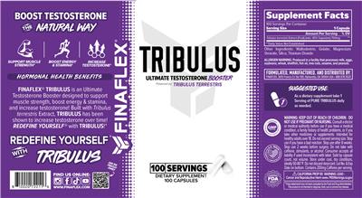 FINAFLEX Tribulus source label used in the packaging illustration