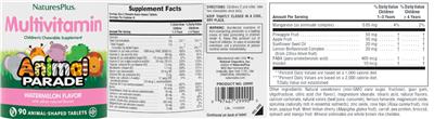 NaturesPlus Animal Parade Multivitamin Watermelon Flavor source label used in the packaging illustration