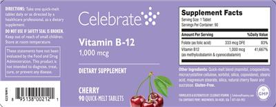 Celebrate Vitamin B-12 1000 mcg Cherry source label used in the packaging illustration