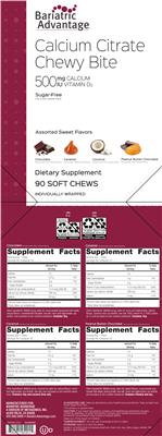 Bariatric Advantage Calcium Citrate Chewy Bite 500 mg Calcium 500 IU Vitamin D3 Coconut source label used in the packaging illustration